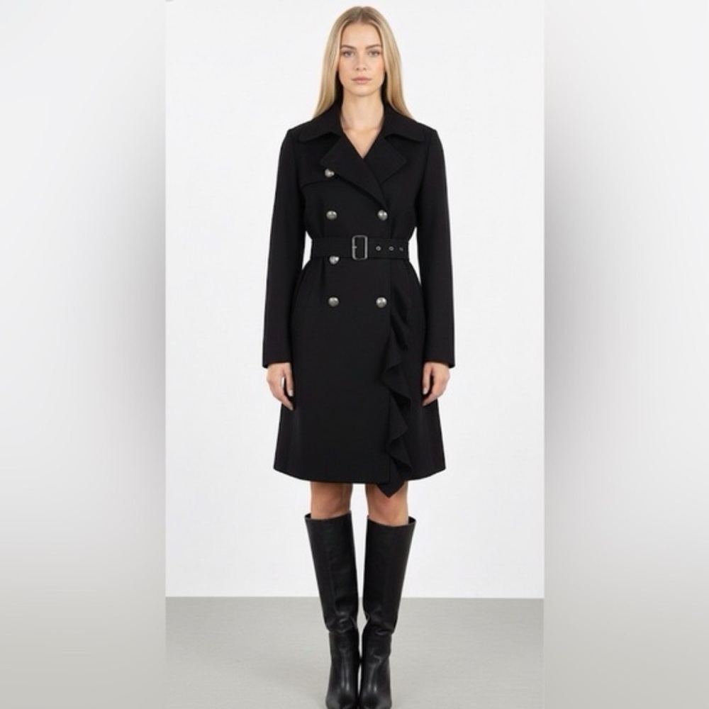 Guess Y2k Black Wool Blend Military Style Whimsigoth Pea Coat Medium .